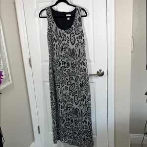 Chicos black and gray leopard print maxi dress size medium